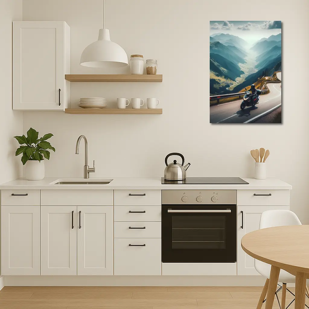 Motorcycle Rider On Alpine Mountain Road – Wall Art