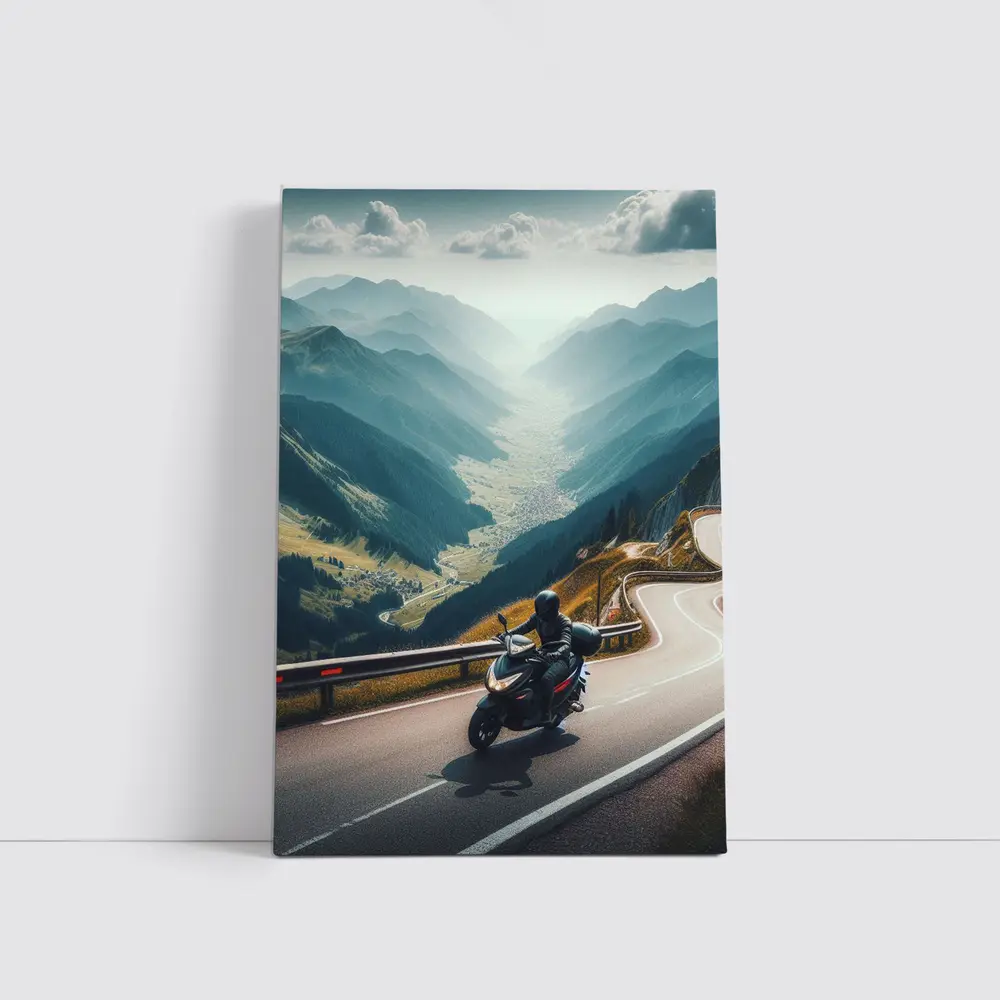 Motorcycle Rider On Alpine Mountain Road – Wall Art