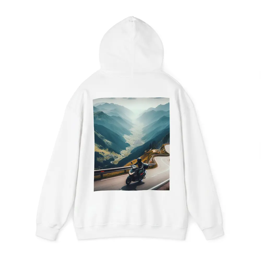 Motorcycle Rider On Alpine Mountain Road – Hoodies
