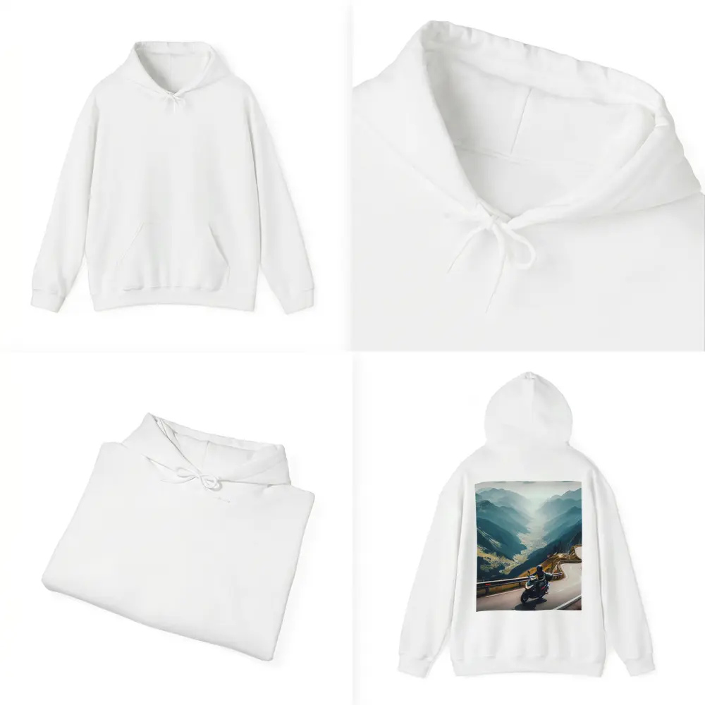 Motorcycle Rider On Alpine Mountain Road – Hoodies