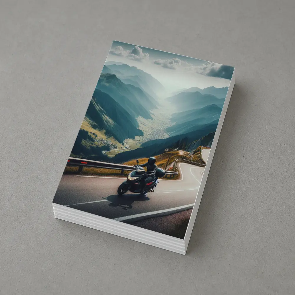Motorcycle Rider On Alpine Mountain Road – Postcards