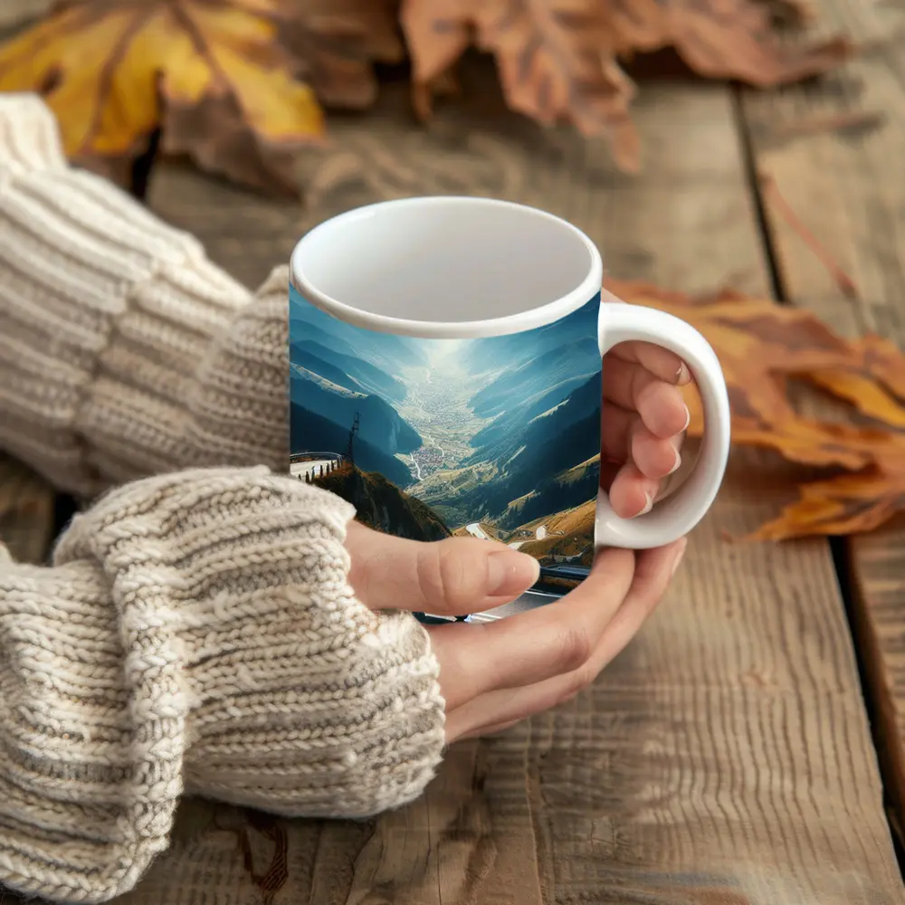 Scooter Rider Winding Mountain Road Valley – Mugs