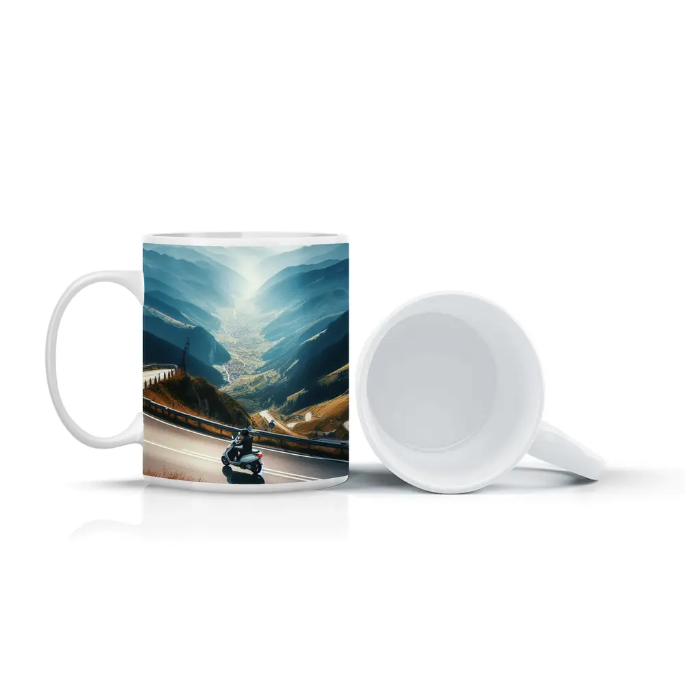 Scooter Rider Winding Mountain Road Valley – Mugs