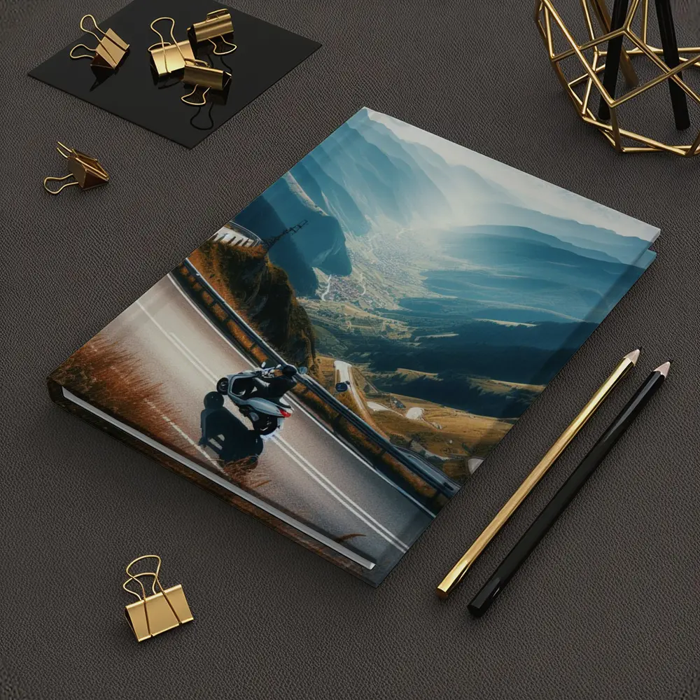 Scooter Rider Winding Mountain Road Valley – Notebooks