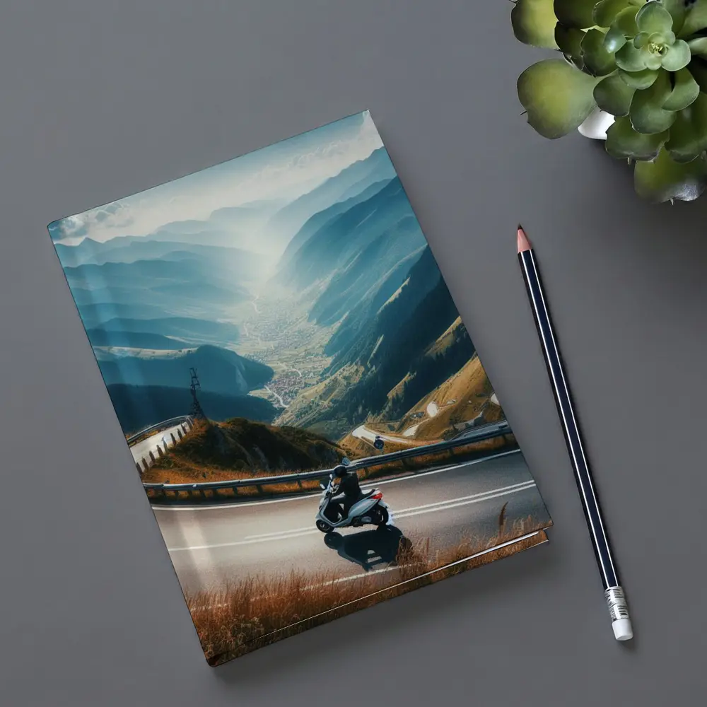Scooter Rider Winding Mountain Road Valley – Notebooks