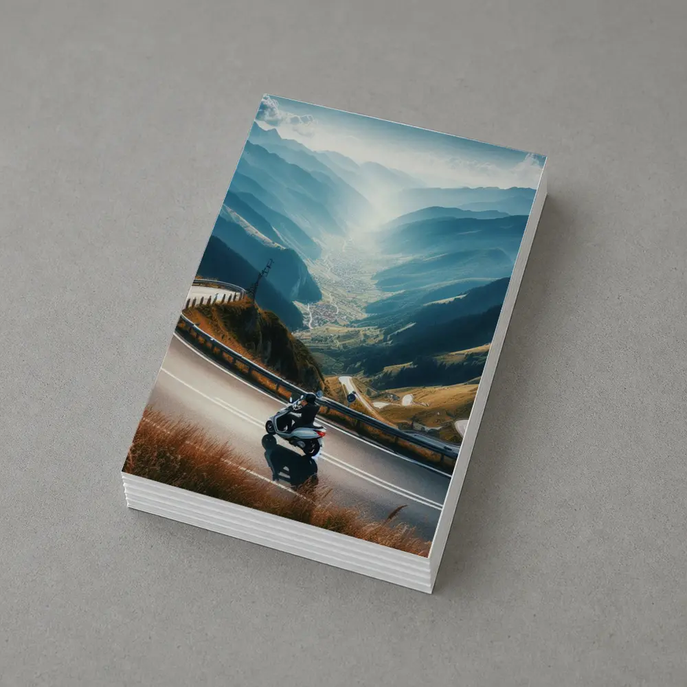 Scooter Rider Winding Mountain Road Valley – Postcards