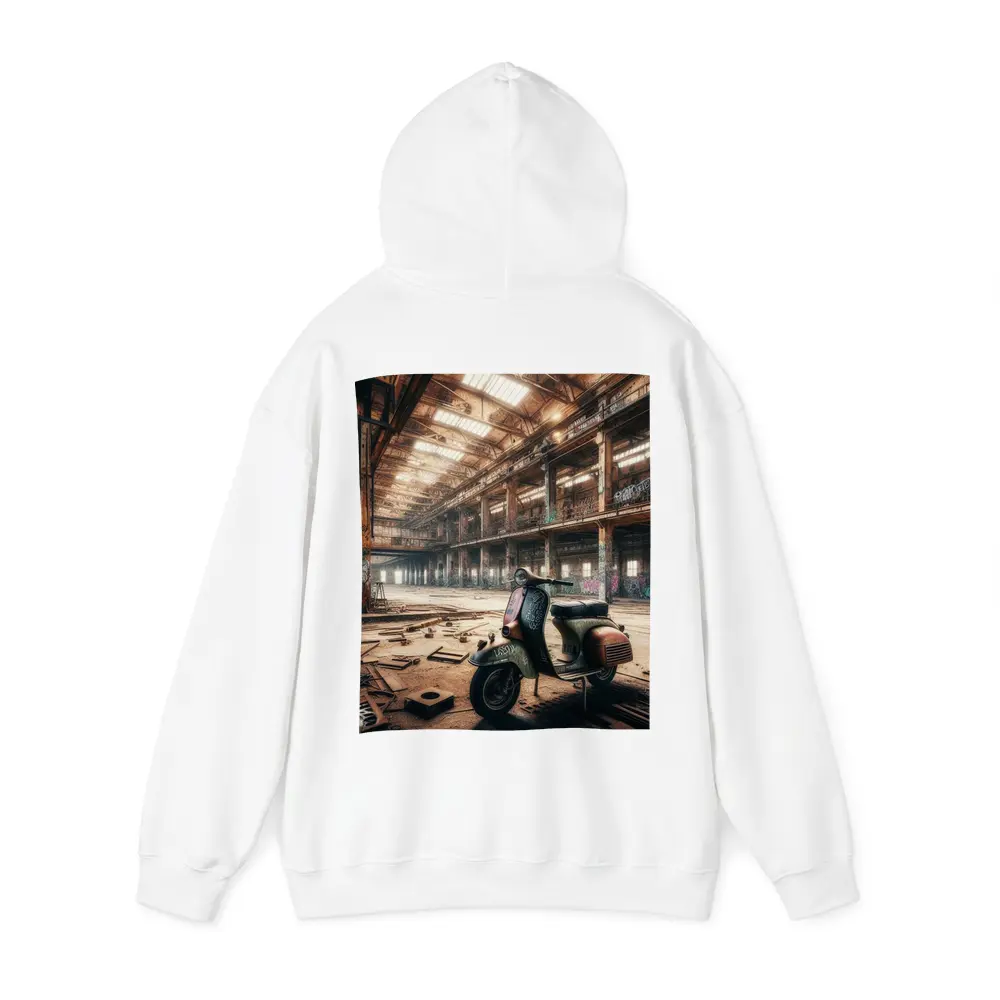 Rusty Vespa Scooter Abandoned Industrial Warehouse – Hoodies