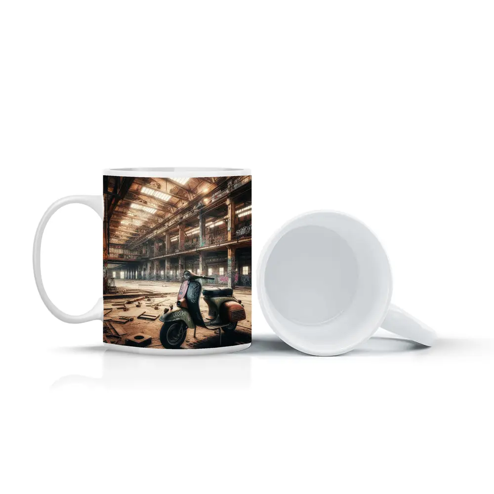 Rusty Vespa Scooter Abandoned Industrial Warehouse – Mugs