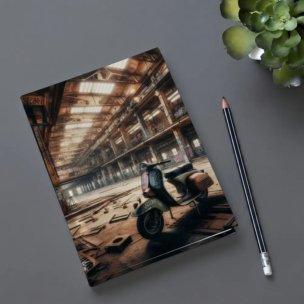 Rusty Vespa Scooter Abandoned Industrial Warehouse – Notebooks