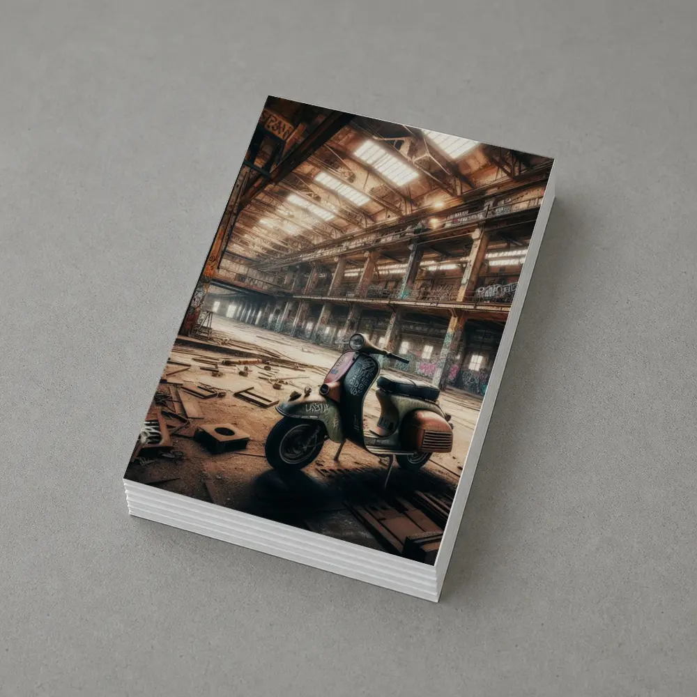 Rusty Vespa Scooter Abandoned Industrial Warehouse – Postcards
