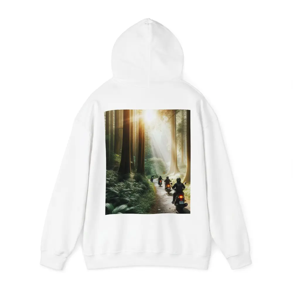 Motorcycles Riding Through Misty Forest Road – Hoodies