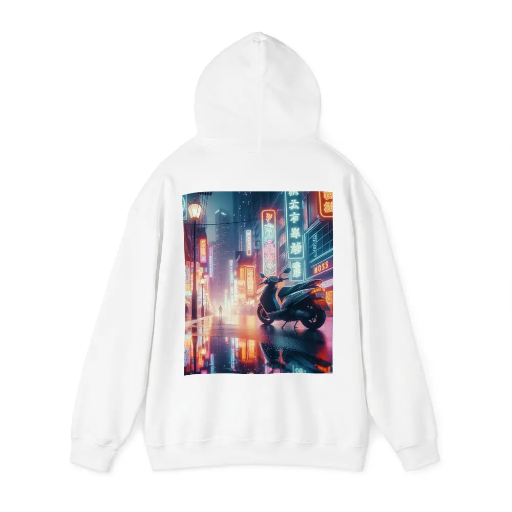 Scooter Neon City Street Rainy Night – Hoodies