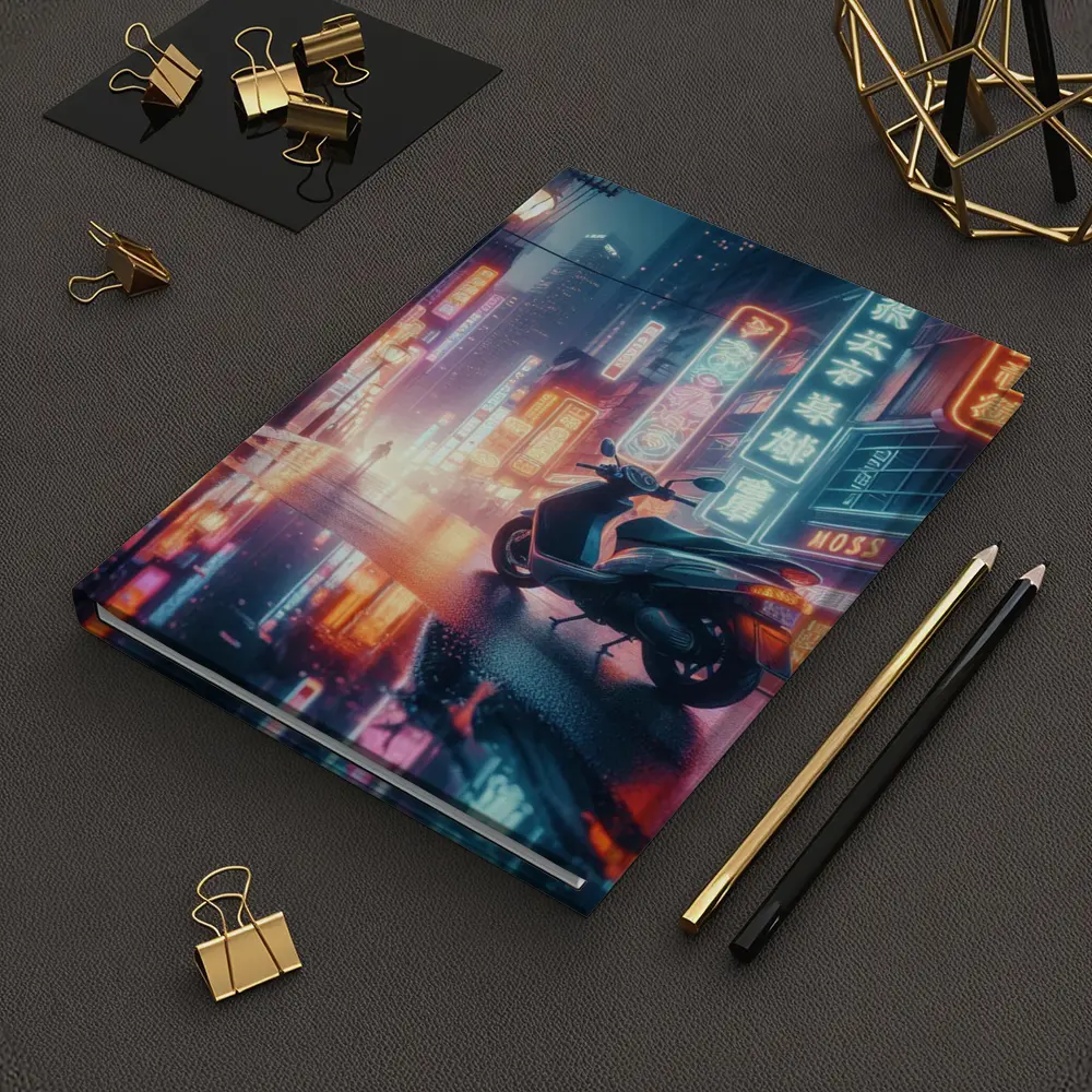 Scooter Neon City Street Rainy Night – Notebooks