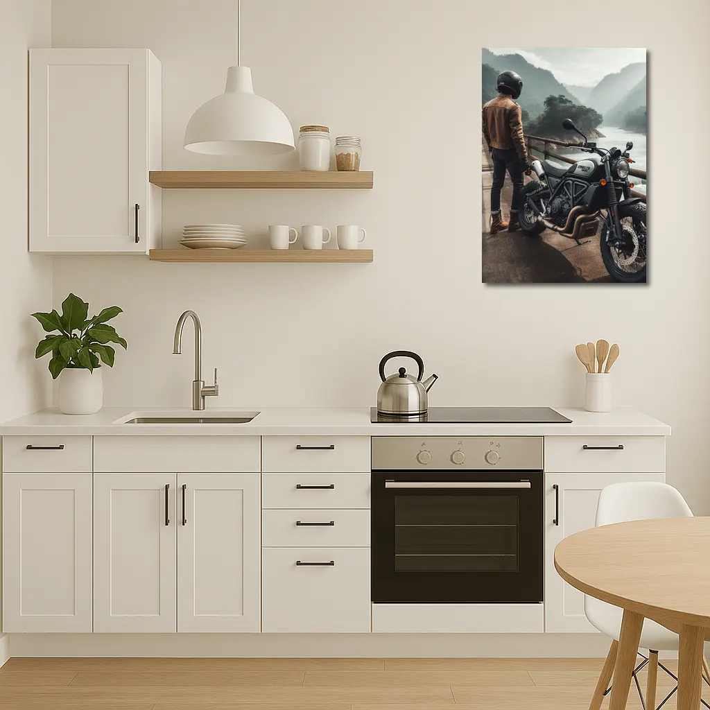 Ducati Scrambler Rider Mountain River Background – Wall Art