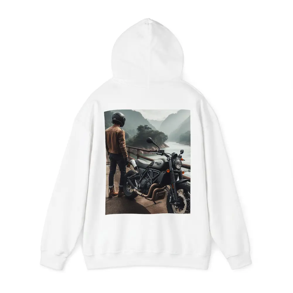 Ducati Scrambler Rider Mountain River Background – Hoodies