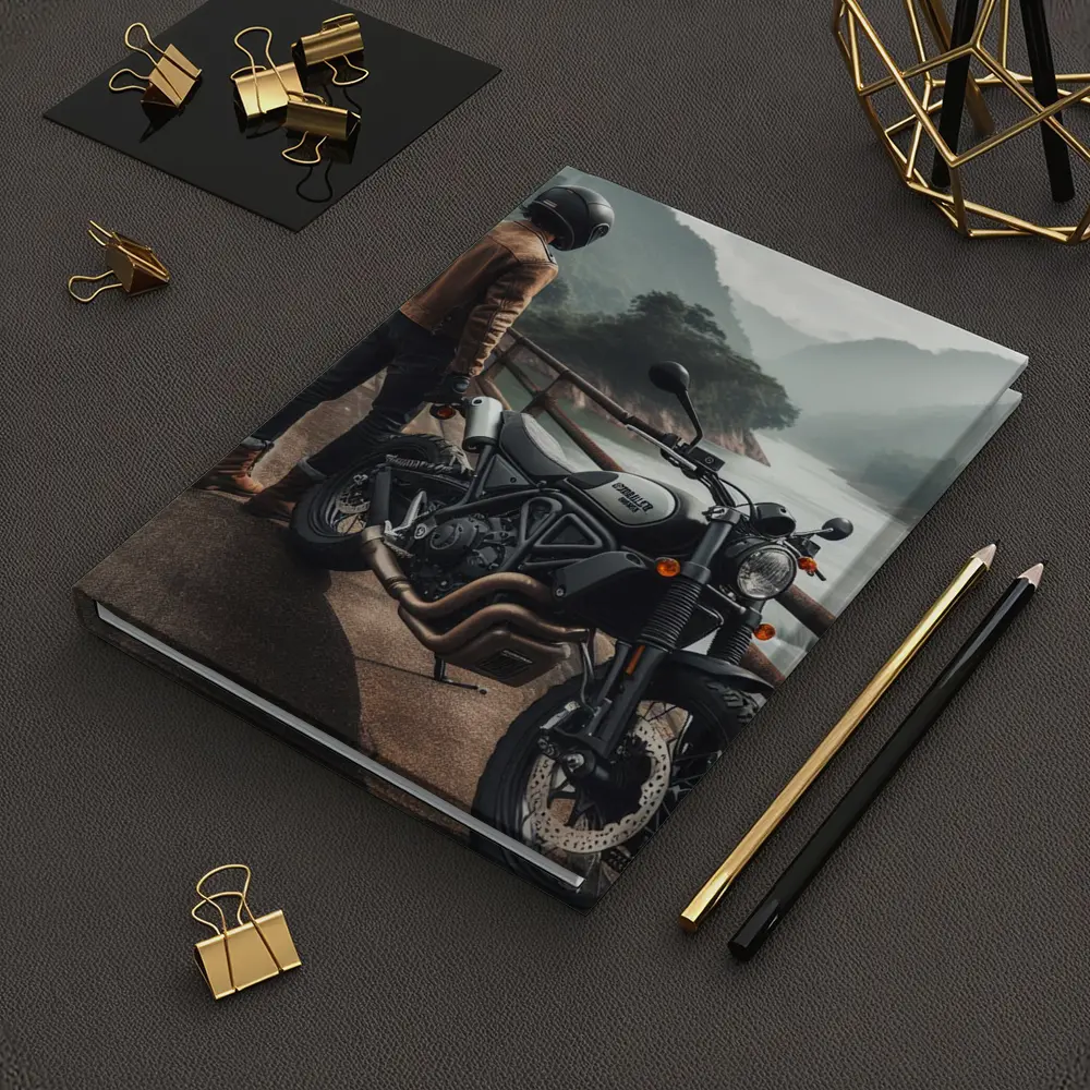 Ducati Scrambler Rider Mountain River Background – Notebooks