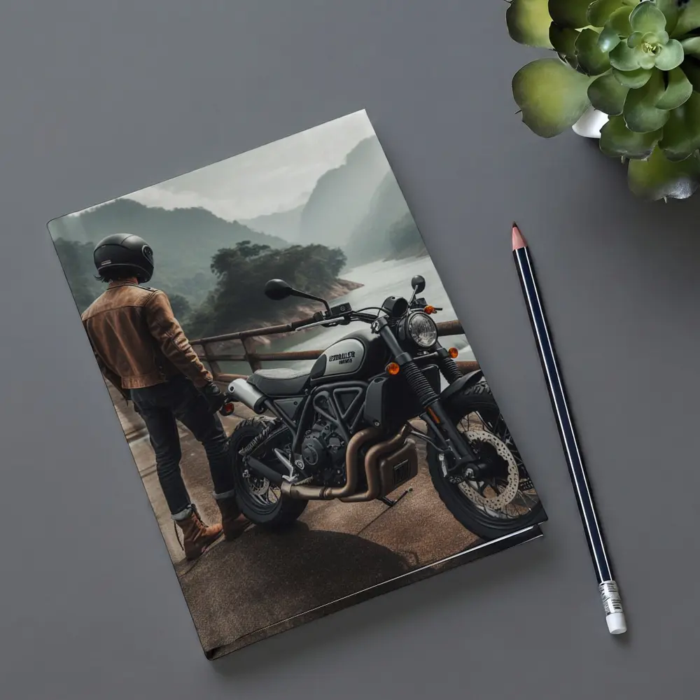 Ducati Scrambler Rider Mountain River Background – Notebooks