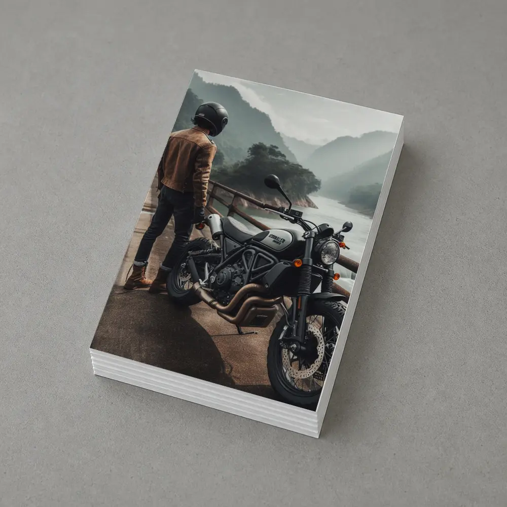 Ducati Scrambler Rider Mountain River Background – Postcards