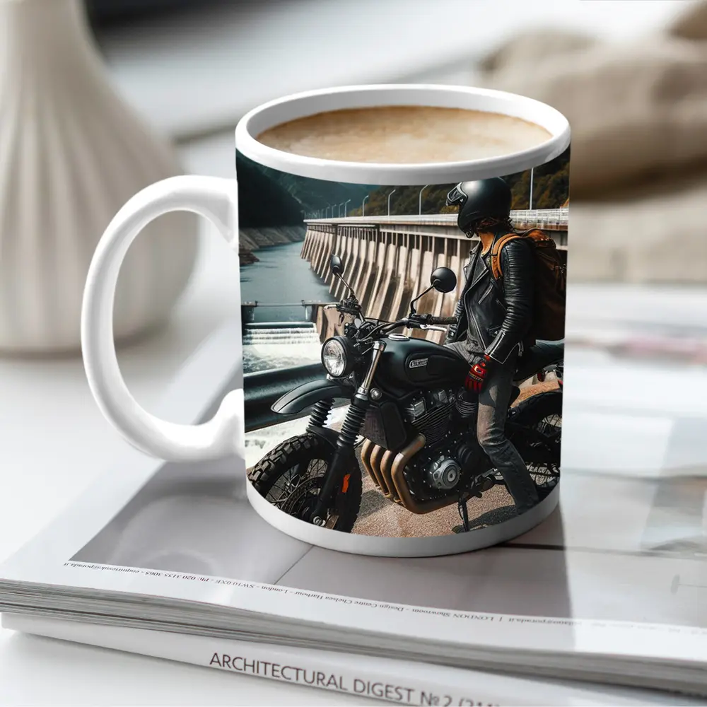 Scrambler Motorcycle Rider by Mountain Dam – Mugs