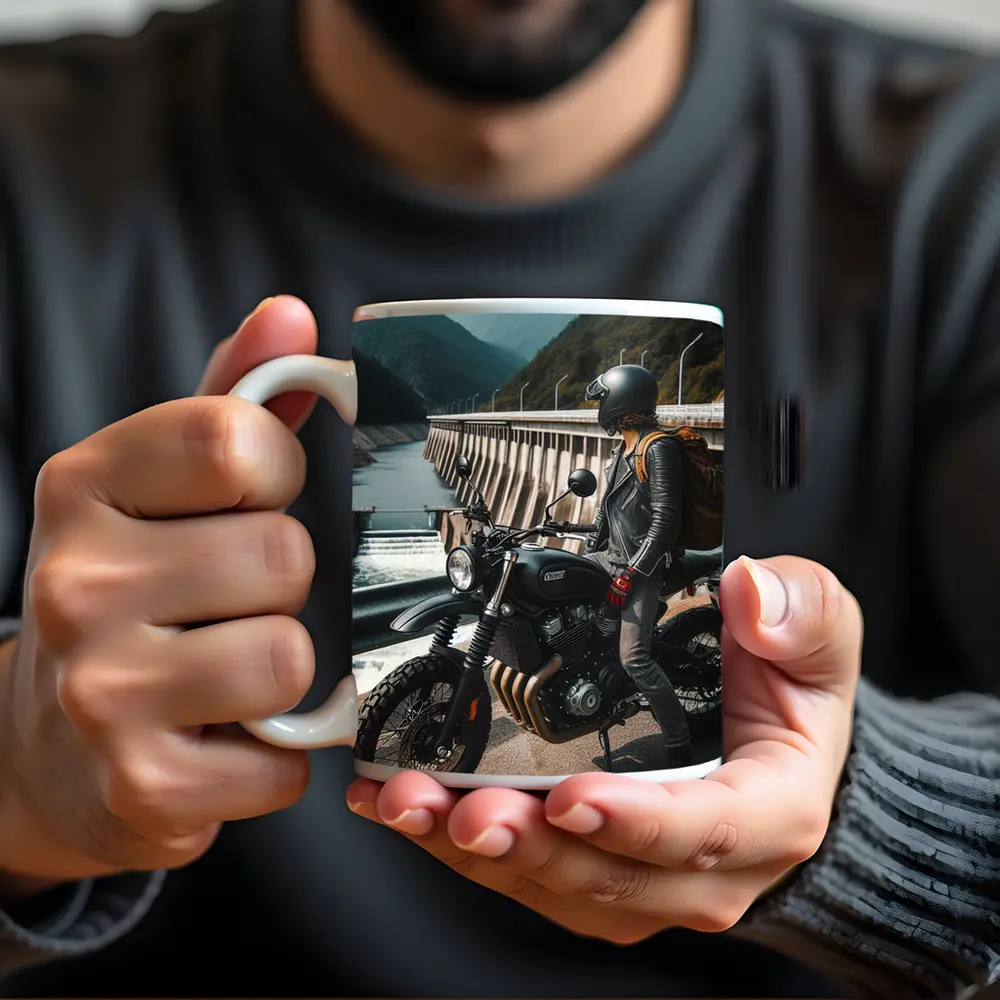 Scrambler Motorcycle Rider by Mountain Dam – Mugs