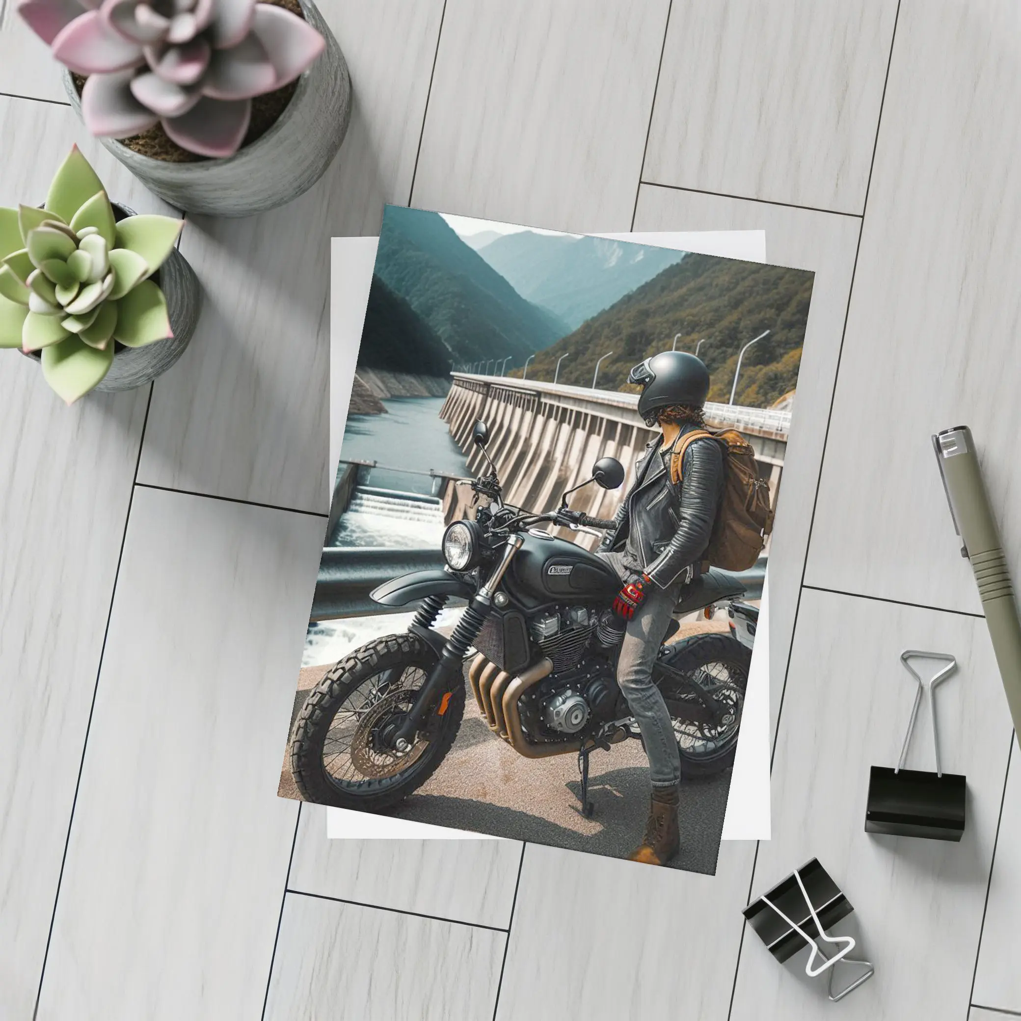 Scrambler Motorcycle Rider by Mountain Dam – Postcards