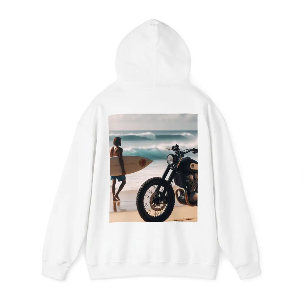 Scrambler Motorcycle Parked On Sunny Beach – Hoodies