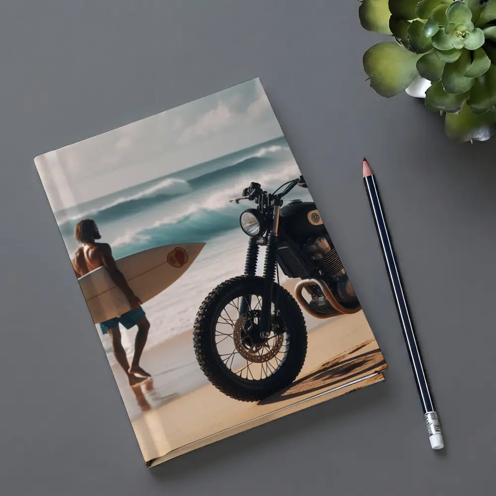 Scrambler Motorcycle Parked On Sunny Beach – Notebooks