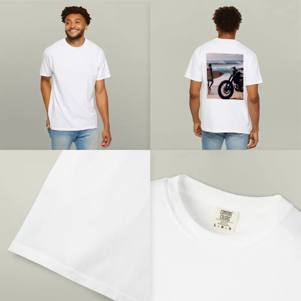 Scrambler Motorcycle Parked On Sunny Beach – T-Shirts