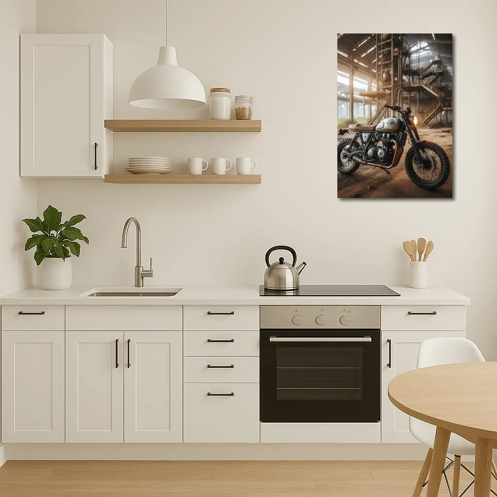 Scrambler Motorcycle Abandoned Industrial Warehouse – Wall Art