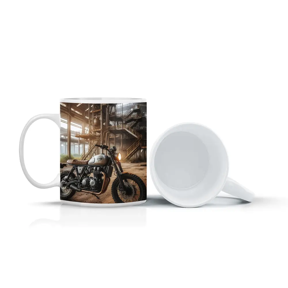 Scrambler Motorcycle Abandoned Industrial Warehouse – Mugs