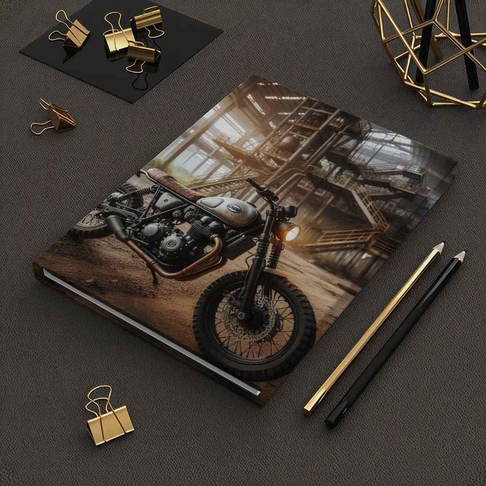 Scrambler Motorcycle Abandoned Industrial Warehouse – Notebooks