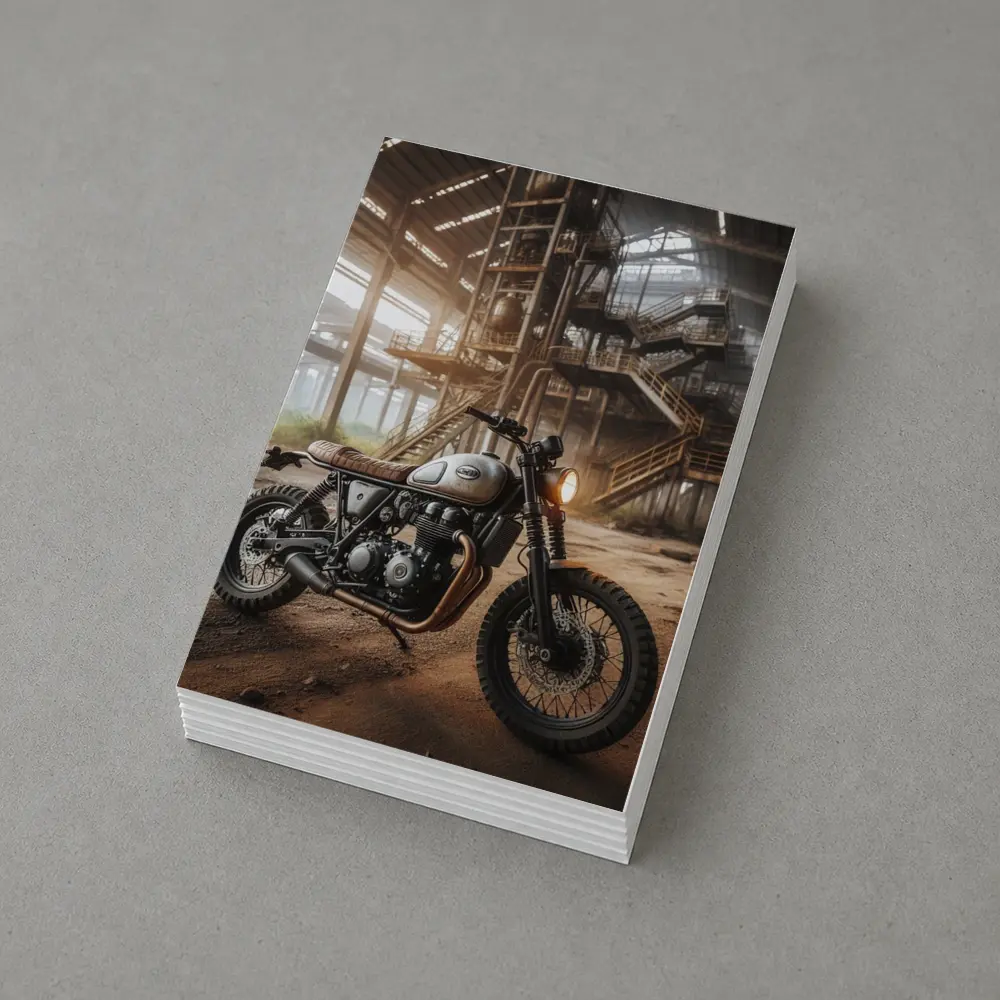 Scrambler Motorcycle Abandoned Industrial Warehouse – Postcards