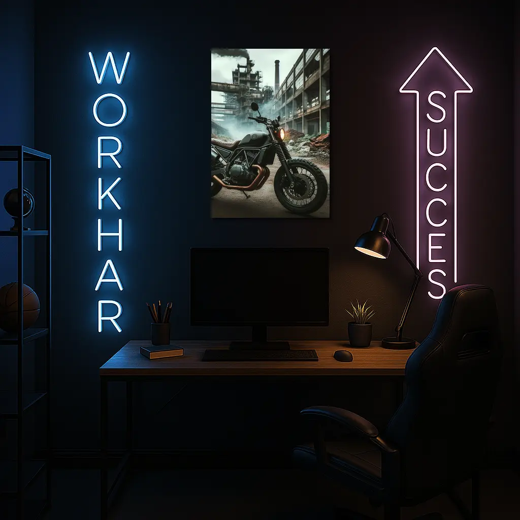 Scrambler Motorcycle Dark Industrial Abandoned Factory – Wall Art