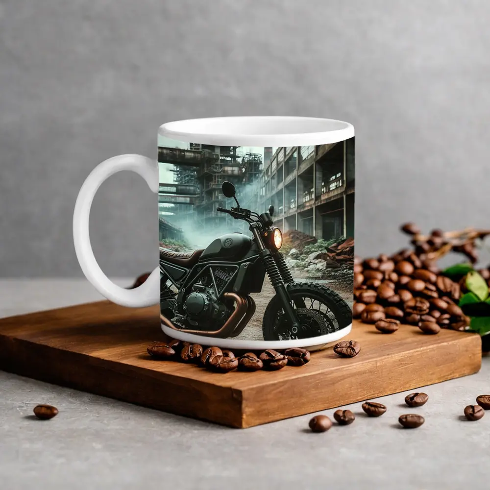 Scrambler Motorcycle Dark Industrial Abandoned Factory – Mugs