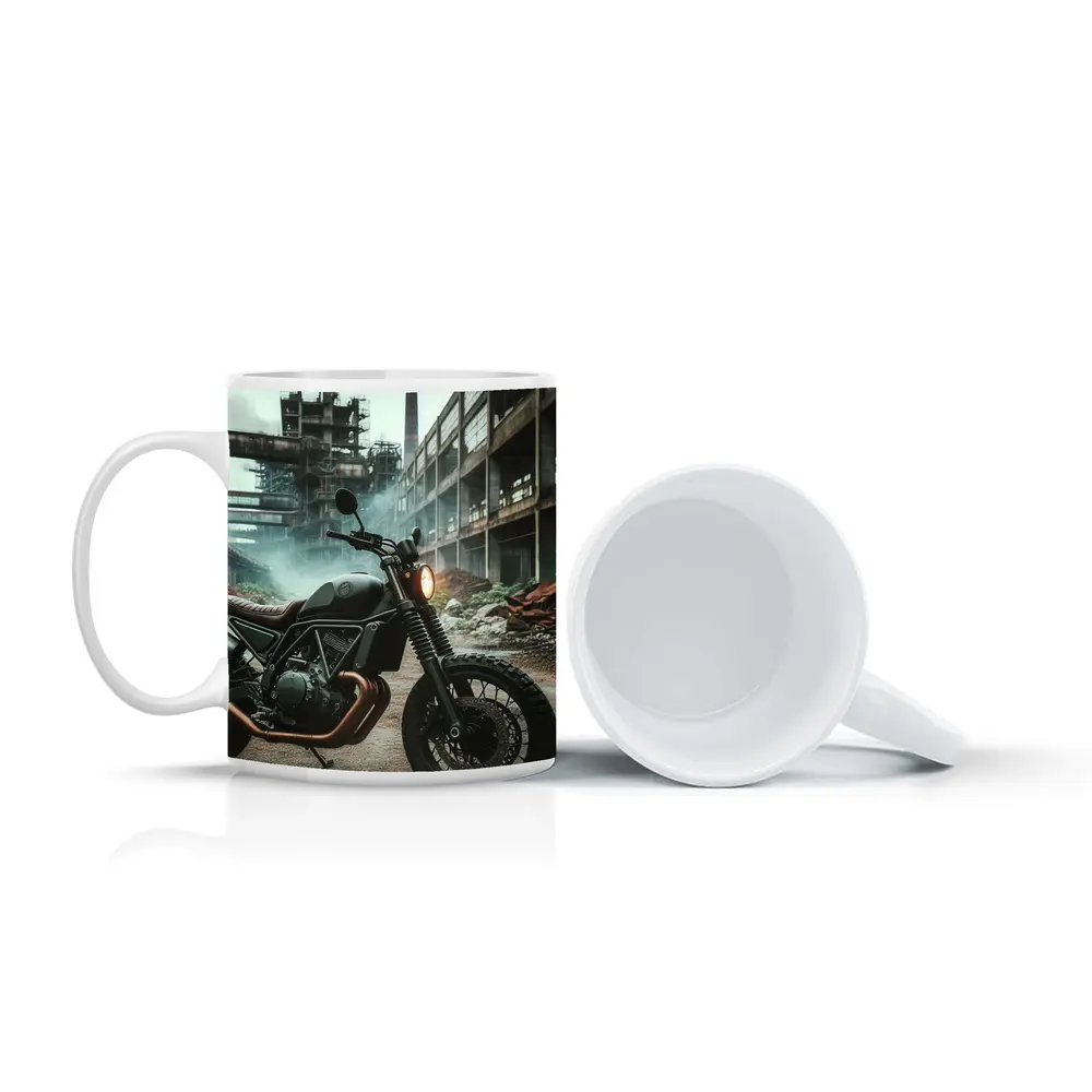 Scrambler Motorcycle Dark Industrial Abandoned Factory – Mugs