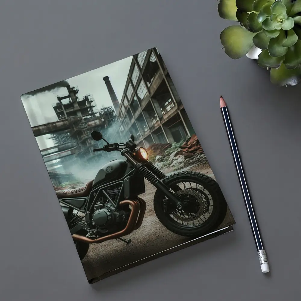 Scrambler Motorcycle Dark Industrial Abandoned Factory – Notebooks