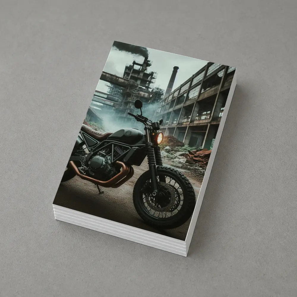 Scrambler Motorcycle Dark Industrial Abandoned Factory – Postcards