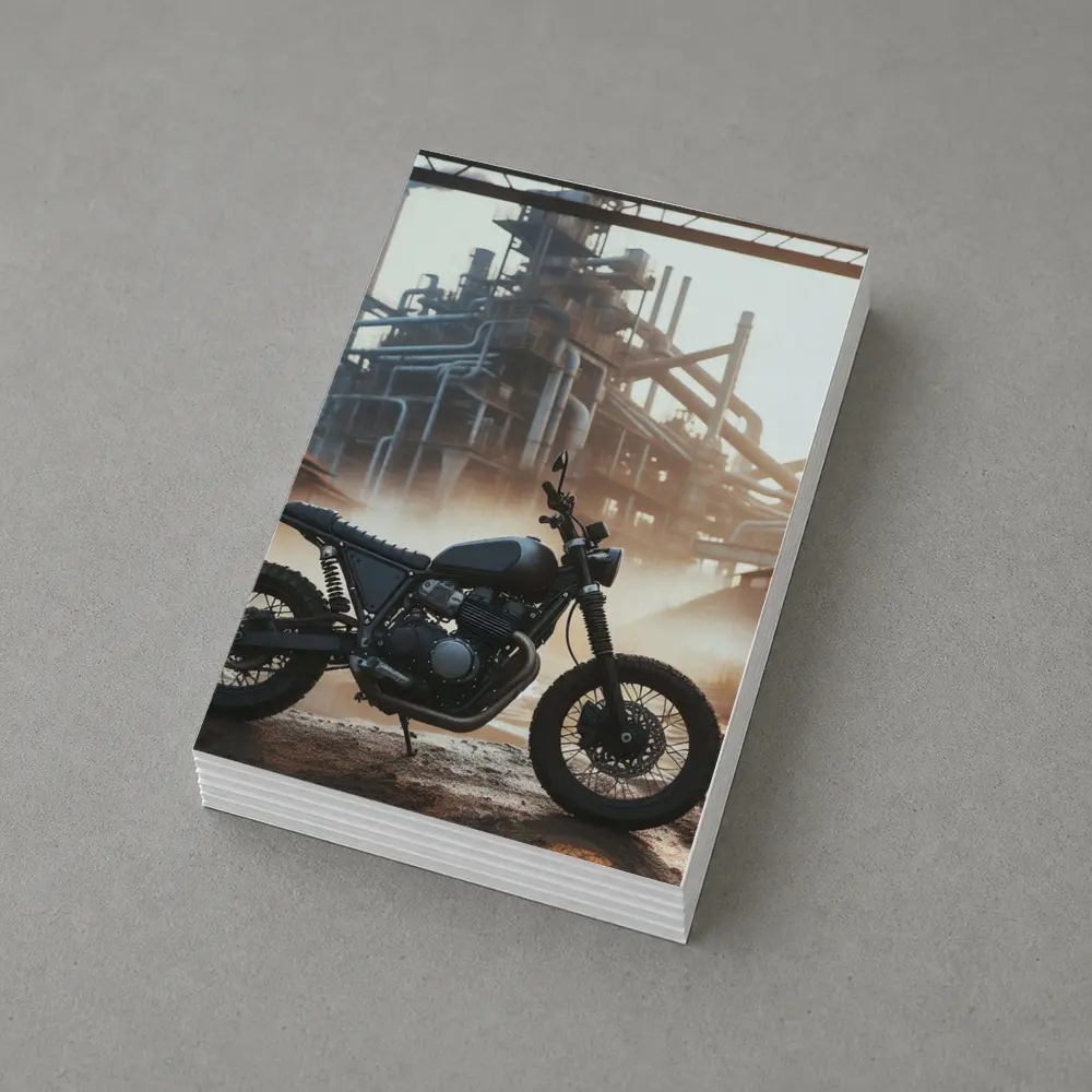 Scrambler Motorcycle Parked At Industrial Facility – Postcards