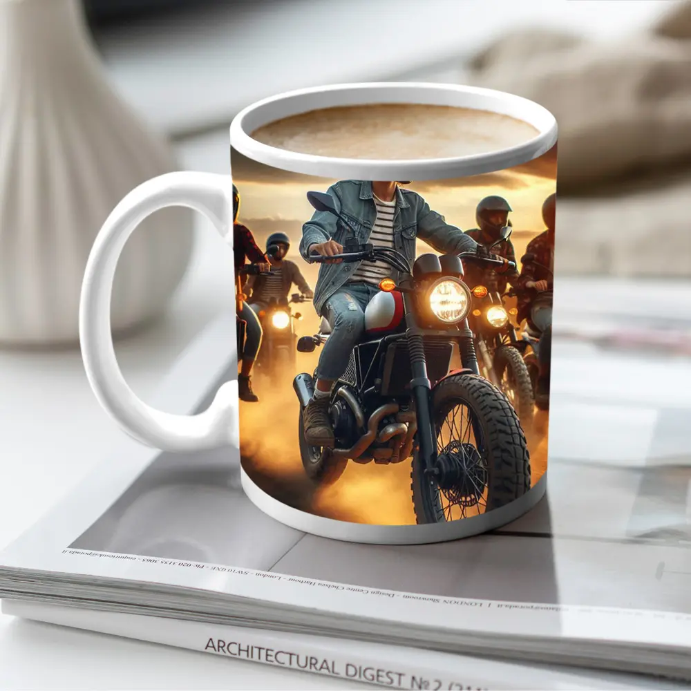 Scrambler Motorcycle Riders Dusty Sunset Road – Mugs