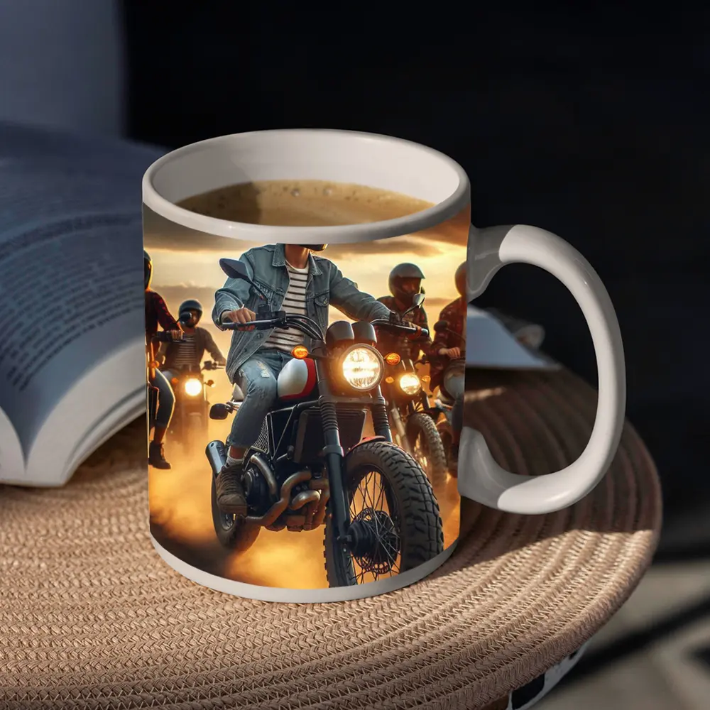 Scrambler Motorcycle Riders Dusty Sunset Road – Mugs