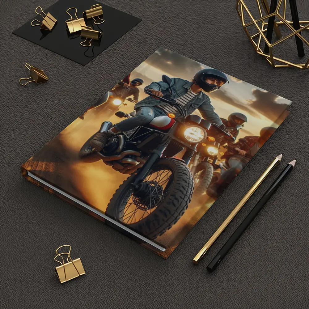 Scrambler Motorcycle Riders Dusty Sunset Road – Notebooks