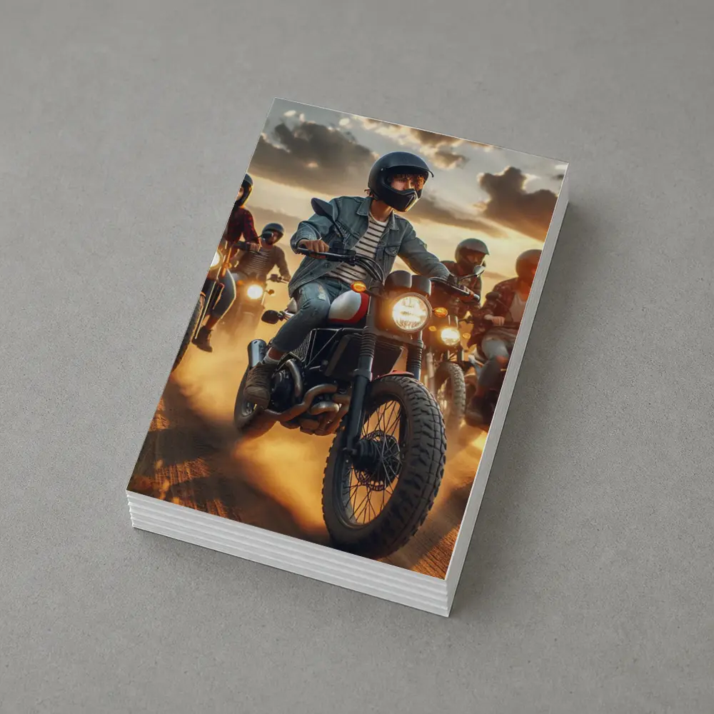 Scrambler Motorcycle Riders Dusty Sunset Road – Postcards