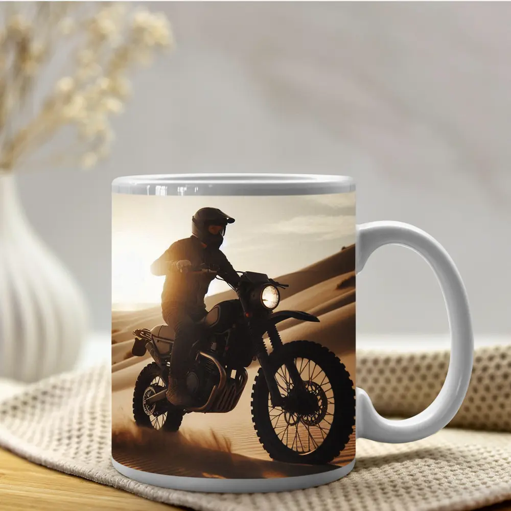 Scrambler Motorcycle Rider Desert Sand Dunes – Mugs