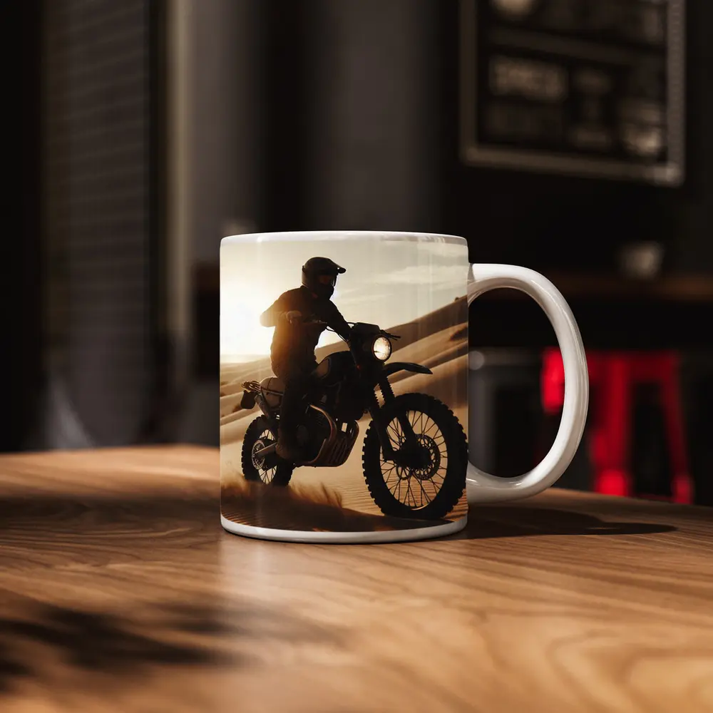 Scrambler Motorcycle Rider Desert Sand Dunes – Mugs