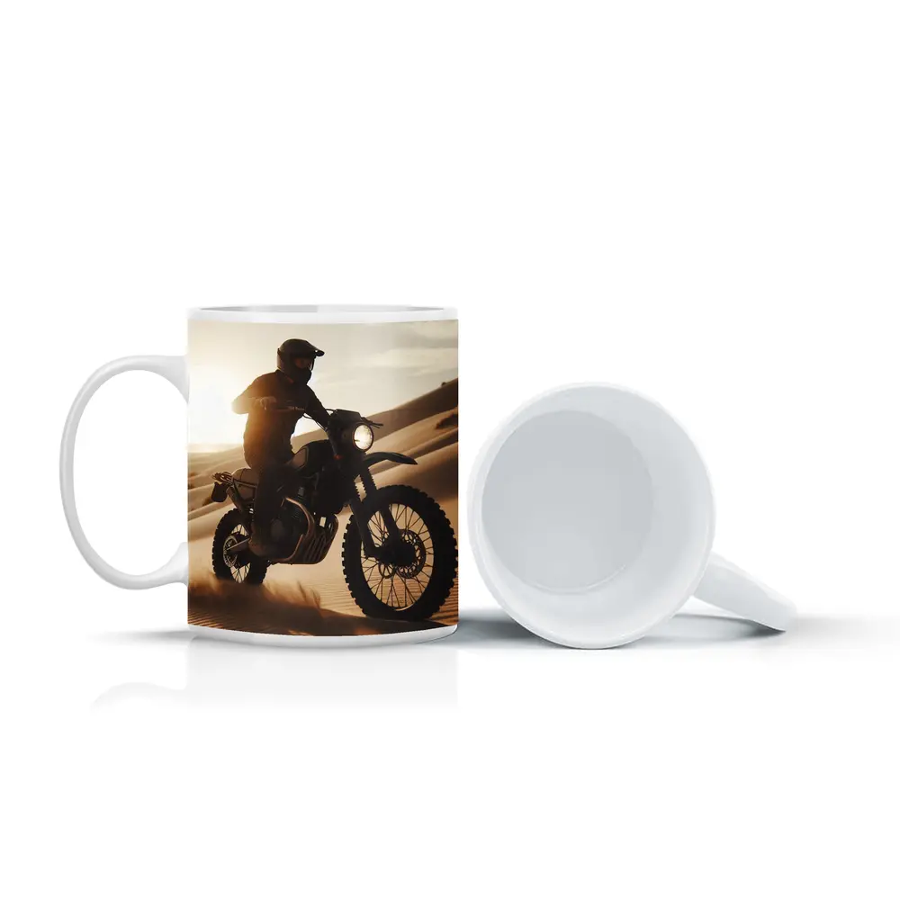 Scrambler Motorcycle Rider Desert Sand Dunes – Mugs