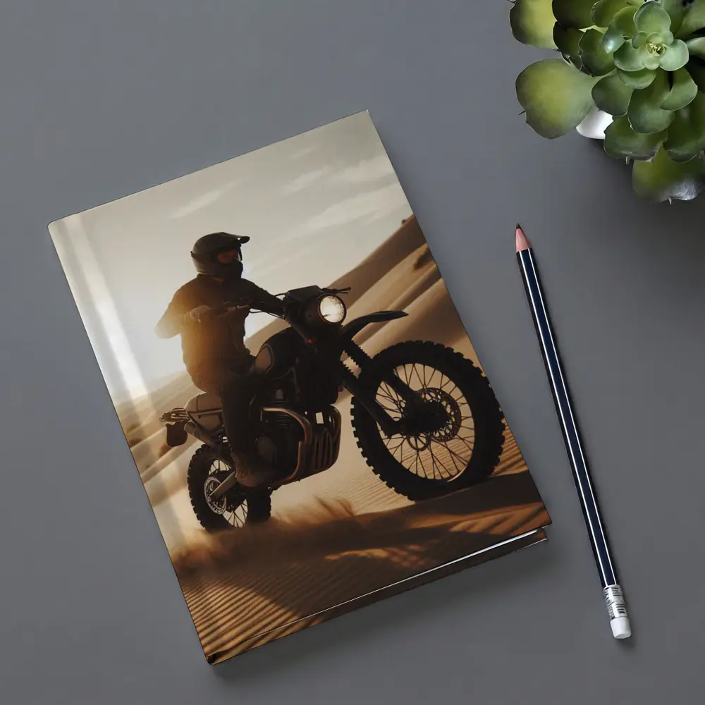 Scrambler Motorcycle Rider Desert Sand Dunes – Notebooks