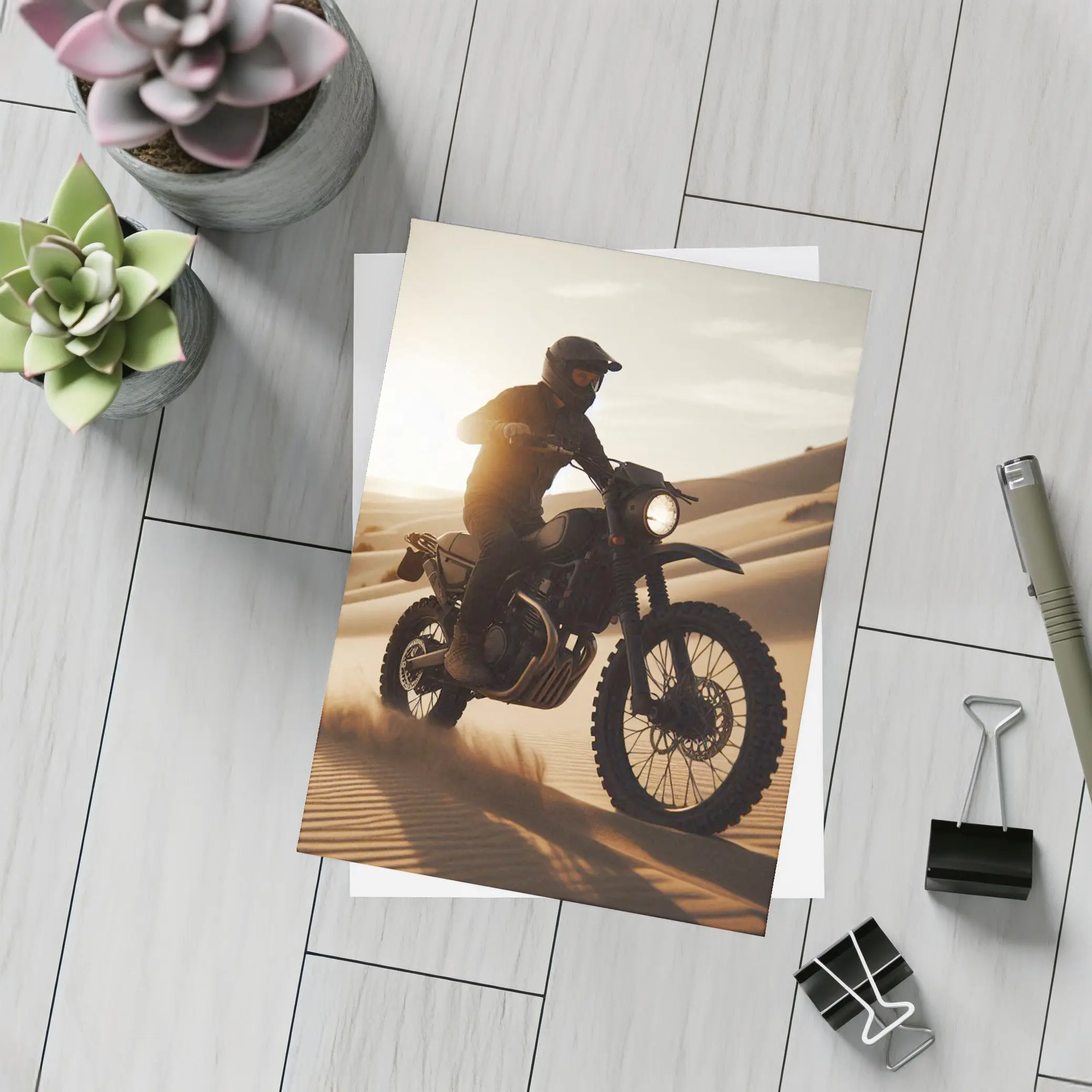 Scrambler Motorcycle Rider Desert Sand Dunes – Postcards