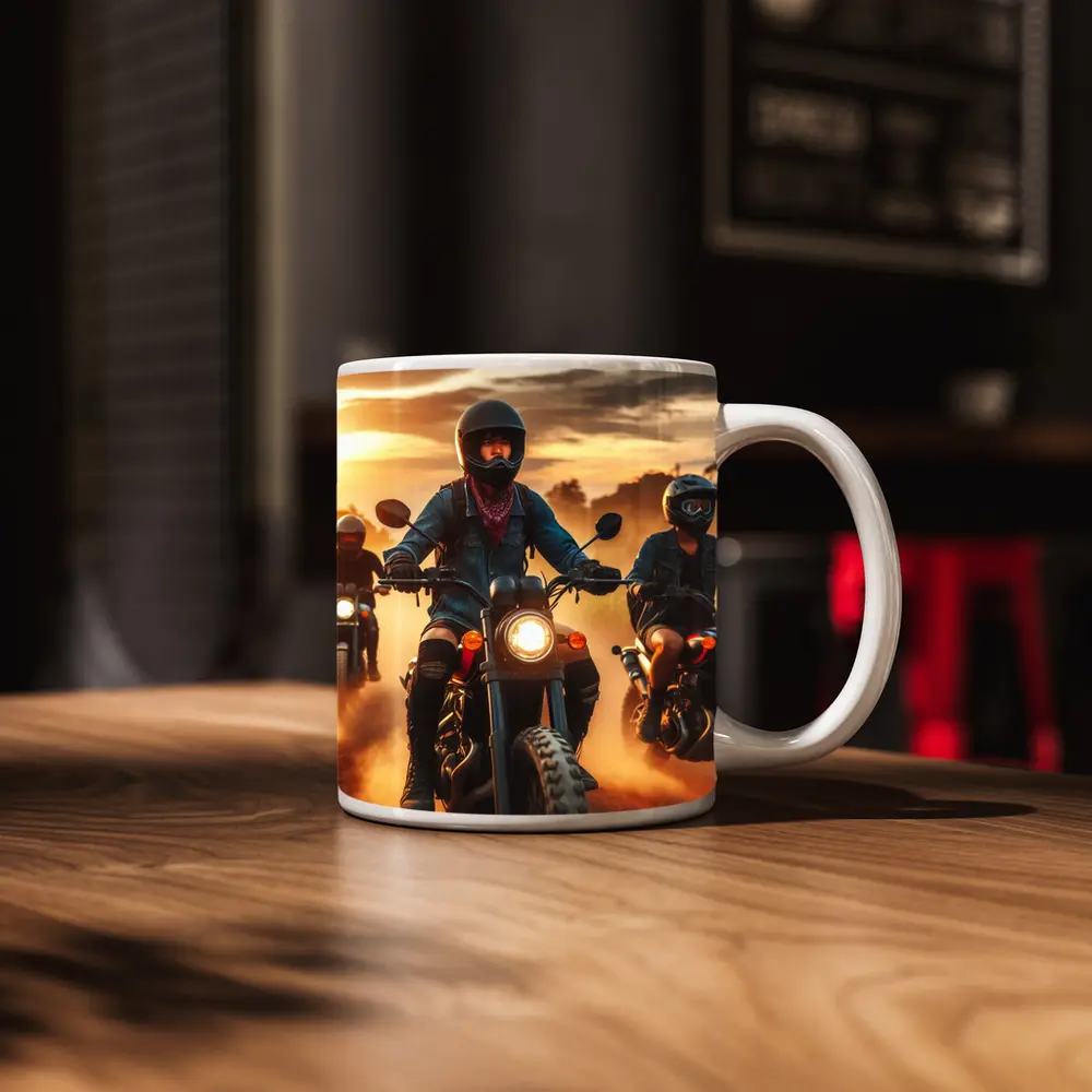 Women Riders Motorcycles Dusty Sunset Road – Mugs