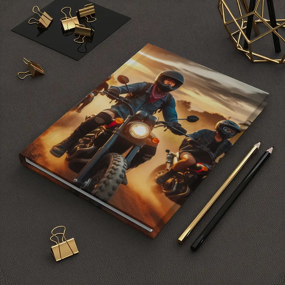 Women Riders Motorcycles Dusty Sunset Road – Notebooks