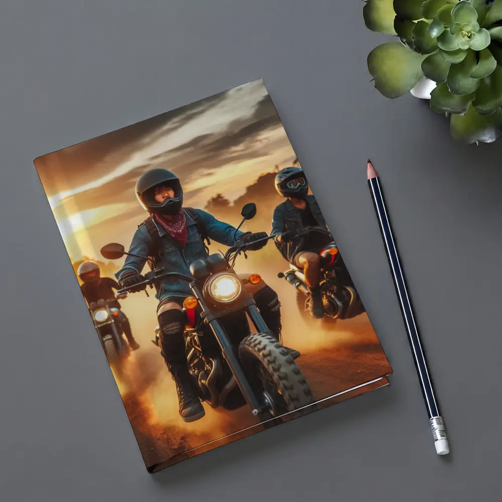 Women Riders Motorcycles Dusty Sunset Road – Notebooks